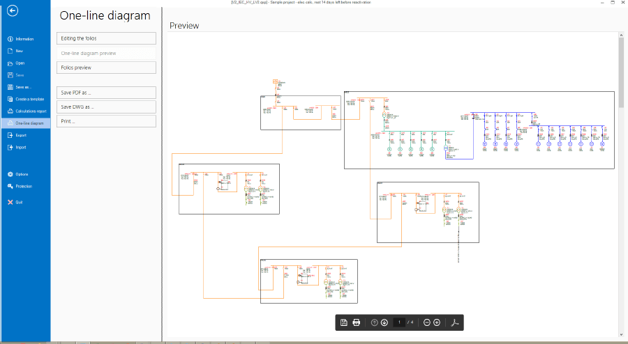One line diagram can be exported to pdf file in elec calc