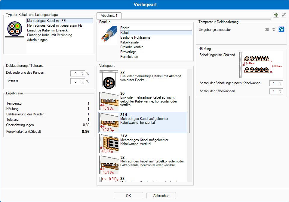Verlegeart - elec calc