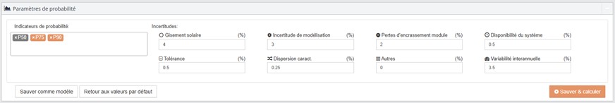 Figure 5- paramétrage des indicateurs de probabilité