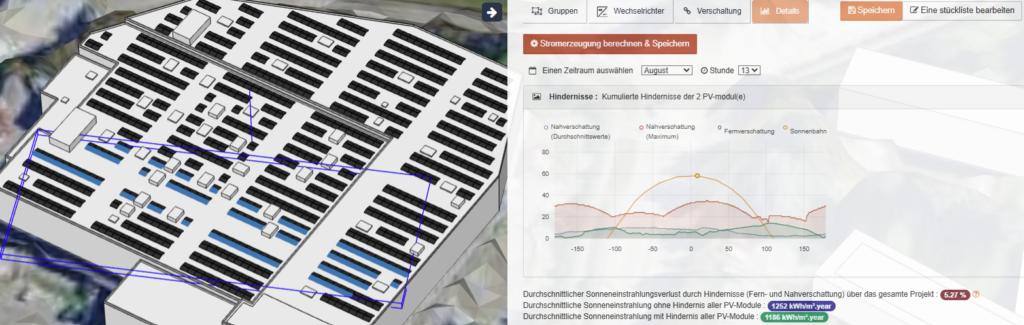 Abbildung 2: Darstellung naher und ferner Verschattungen inklusive Sonnenbahn